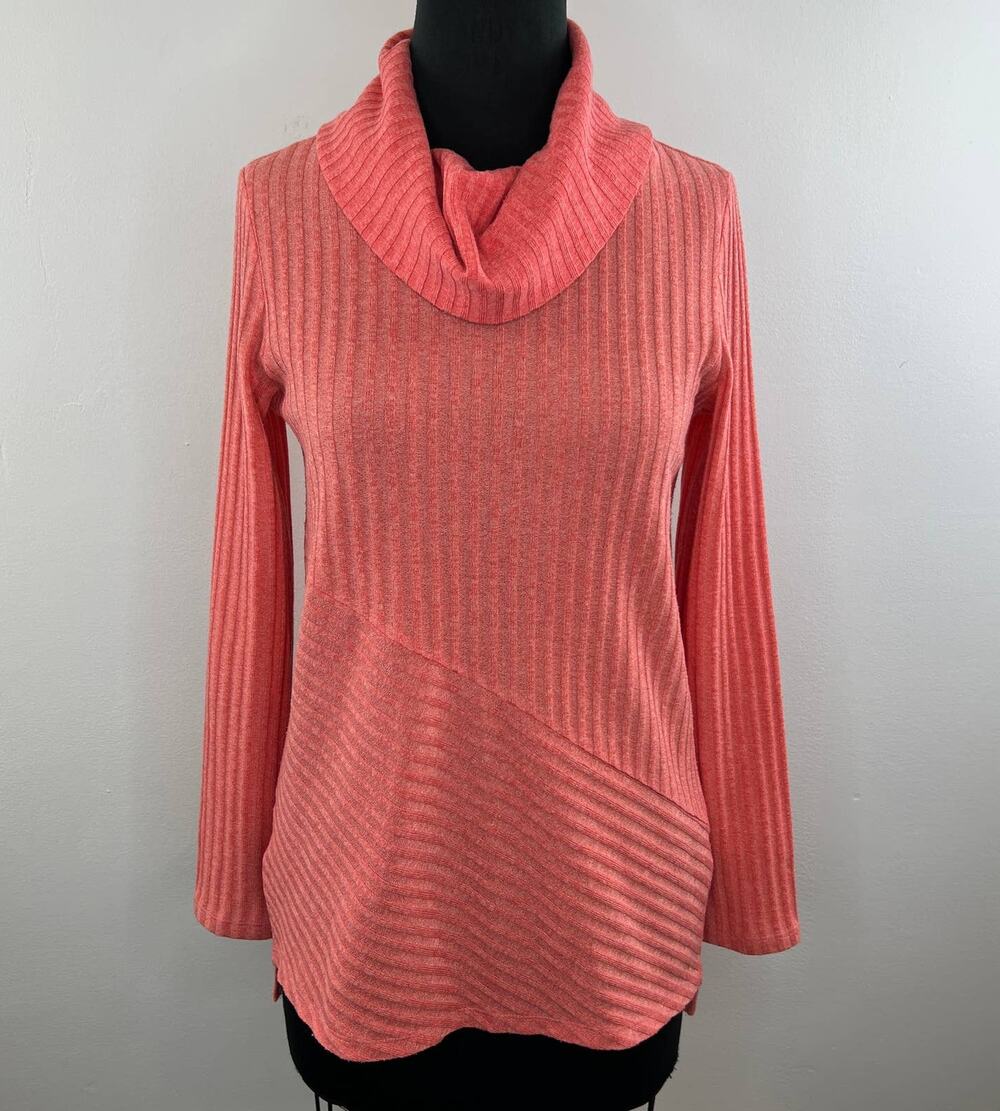 Soft Surroundings Coral Cowl Neck Long Sleeve Ribbed Pullover Sweater Size S
